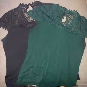 INC lace short sleeve t-shirt hook and eye loop closure size XL